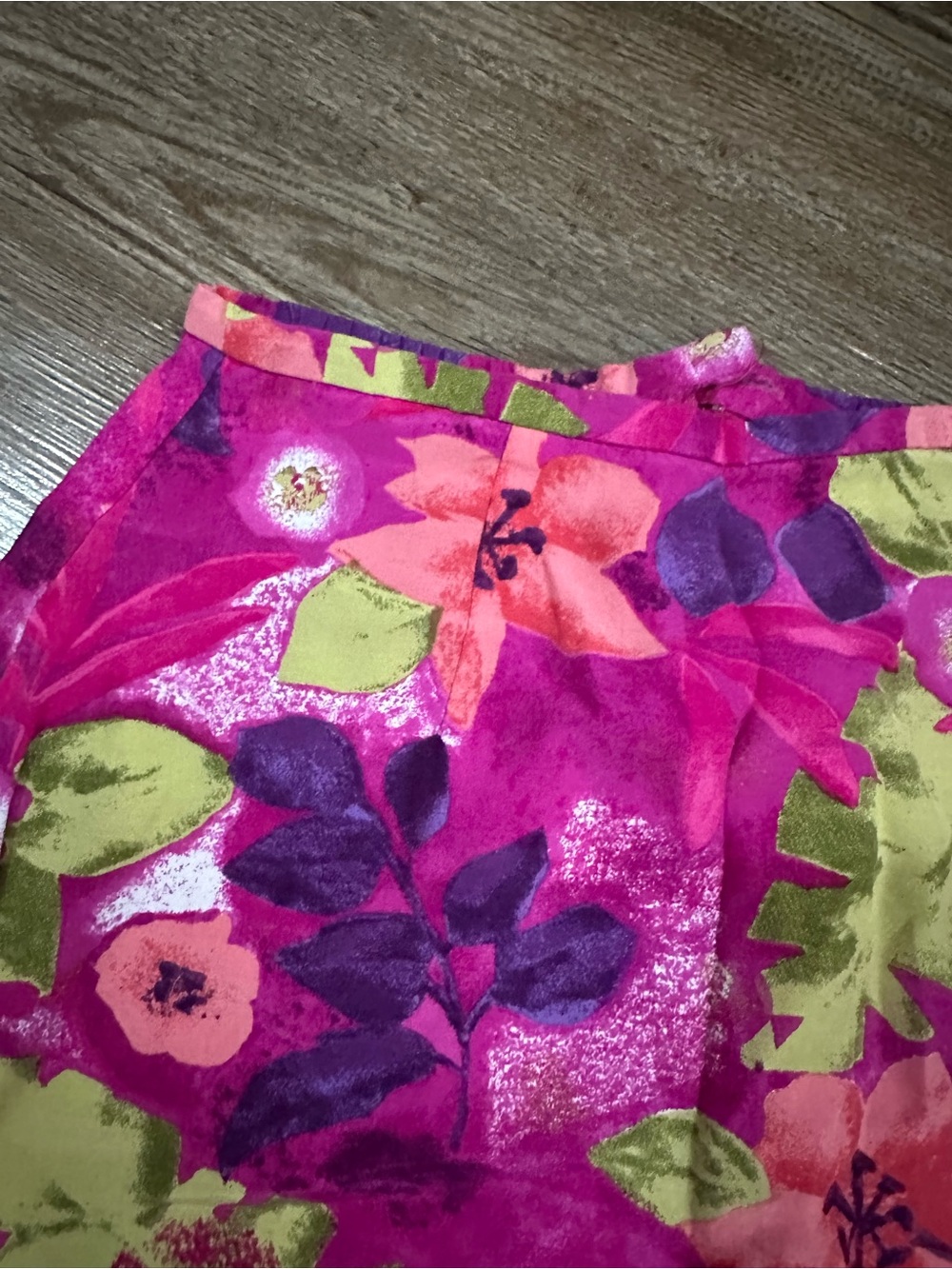 Vintage Allison Taylor Bright Fuchsia Floral Midi Skirt with Purple and Lime - Picture 7 of 8